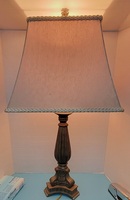 Brown Pillar Style Table Lamp with Cream Shade