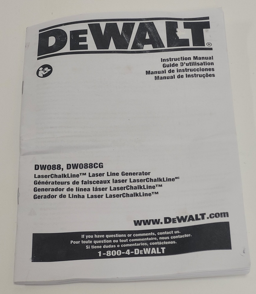DEWALT DW088 Self Leveling Cross Line Laser Instruction Manual