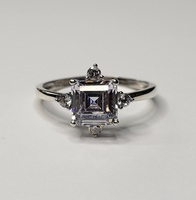  0.925% Silver Size 7.75 Asscher Cut Clear Stone Solitaire Ring