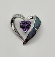 14k White Gold Diamond & Gemstone Purple Heart Pendant 