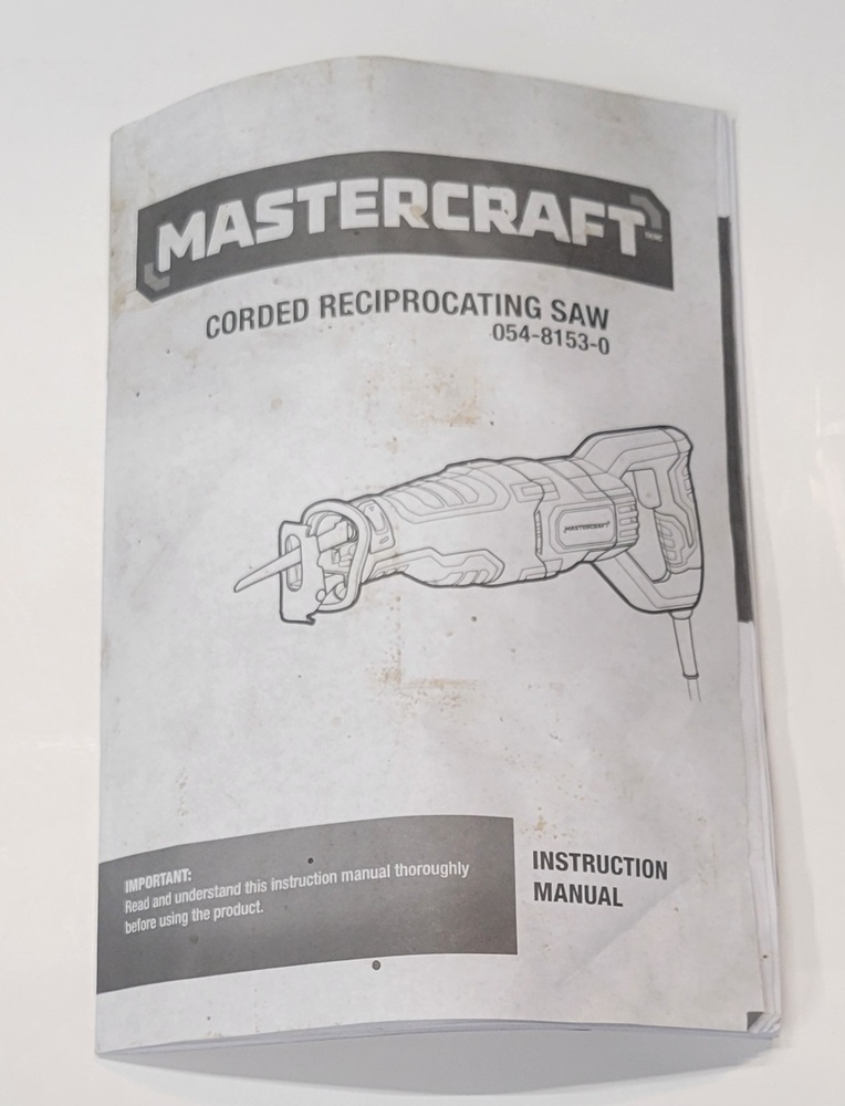 Mastercraft 8.5A Corded Reciprocating Saw Tool Free Blade Change