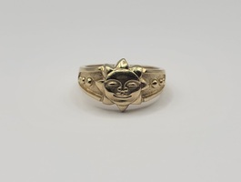 10k Yellow Gold Smiling Sun Band #5 Ring