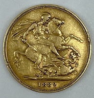 1882 Queen Victoria Young Head St. George and Dragon Gold Sovereign Melbourne Mint