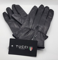 NWT Tucci Disegno Leather Driving Gloves Size Large - Black